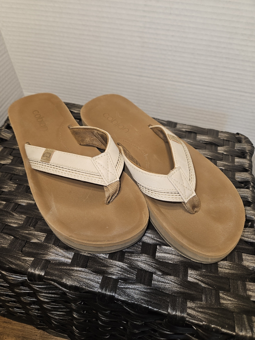Cobian Women's Tan Footbed with Cream Straps Thong Sandals